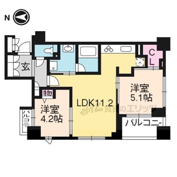 リヴァーク四条烏丸 703｜京都府京都市中京区一蓮社町(賃貸マンション2LDK・7階・49.08㎡)の写真 その2