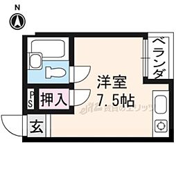 京阪本線 出町柳駅 バス6分 北白川下車 徒歩4分の賃貸マンション 2階ワンルームの間取り