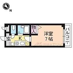 京都市営烏丸線 北大路駅 徒歩3分の賃貸マンション 1階1Kの間取り