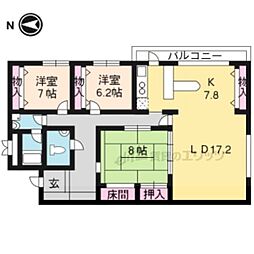 サンシティドムス鴨川 3階3LDKの間取り