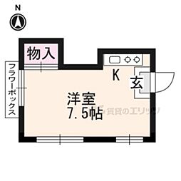 叡山電鉄叡山本線 茶山・京都芸術大学駅 徒歩3分の賃貸アパート 1階ワンルームの間取り