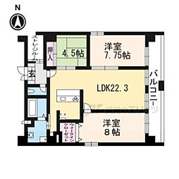 京都市営烏丸線 四条駅 徒歩3分の賃貸マンション 11階3LDKの間取り