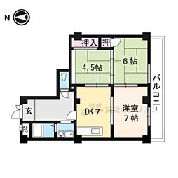 京都市営烏丸線 北山駅 徒歩3分の賃貸マンション 2階3DKの間取り
