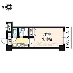 京都地下鉄東西線 三条京阪駅 徒歩1分の賃貸マンション 2階1Kの間取り