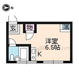 京福電気鉄道北野線 北野白梅町駅 徒歩13分の賃貸マンション 2階ワンルームの間取り