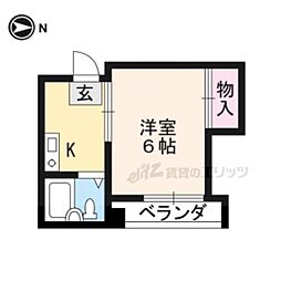京都市営烏丸線 北大路駅 バス9分 千本北大路下車 徒歩1分の賃貸マンション 2階1Kの間取り