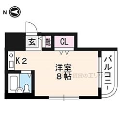 京福電気鉄道北野線 北野白梅町駅 徒歩20分の賃貸マンション 5階ワンルームの間取り