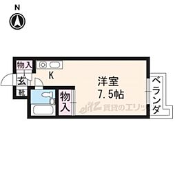 洛北館 1階1Kの間取り