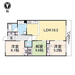 JR山陰本線 円町駅 徒歩5分の賃貸マンション 2階3LDKの間取り