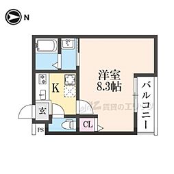 JR山陰本線 円町駅 徒歩8分の賃貸マンション 4階1Kの間取り