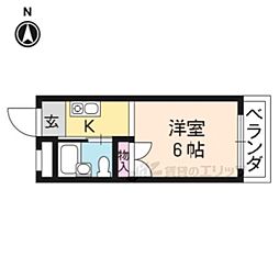 ヴィラ御前 2階1Kの間取り