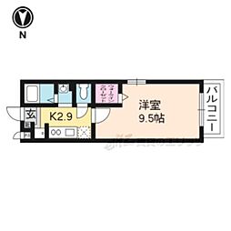 グランディール北栗栖Ｂ棟 2階1Kの間取り