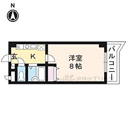 京都市営烏丸線 松ヶ崎駅 徒歩13分の賃貸マンション 1階1Kの間取り