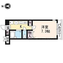 ミーティス衣笠 2階1Kの間取り