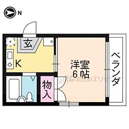 京都市営烏丸線 北大路駅 バス9分 千本北大路下車 徒歩3分の賃貸マンション 2階1Kの間取り