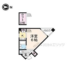 京都市営烏丸線 北大路駅 徒歩10分の賃貸マンション 4階ワンルームの間取り