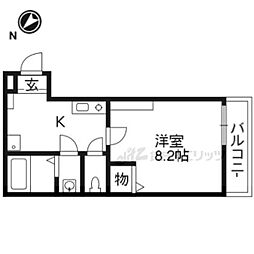 フラッティワレア 3階1Kの間取り