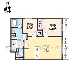 グランディールＡ＆Ｎ出町柳 2階2LDKの間取り