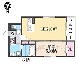 テラッセ四条高倉 1LDKの間取図画像
