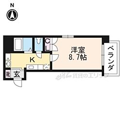 カーサ・ヴェルデ高辻 1Kの間取図画像