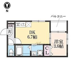 ハーモニーテラス太秦安井車道町II 1DKの間取図画像