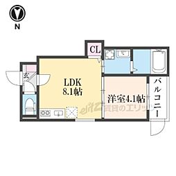 京都市右京区太秦安井辰巳町アパート 1LDKの間取図画像