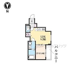 京都市右京区太秦安井辰巳町アパート 1LDKの間取図画像