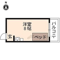 京都市営烏丸線 北山駅 徒歩20分の賃貸マンション 2階ワンルームの間取り