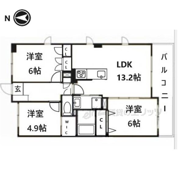 パインフィールド洛西 401｜京都府京都市右京区西院四条畑町(賃貸マンション3LDK・4階・68.20㎡)の写真 その2