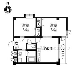阪急京都本線 桂駅 徒歩18分の賃貸マンション 2階2DKの間取り