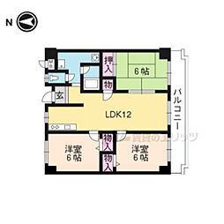 JR山陰本線 円町駅 徒歩10分の賃貸マンション 4階3DKの間取り