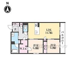 ヴェスプッチ二条城 2階2LDKの間取り