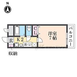 京都市営烏丸線 五条駅 徒歩12分の賃貸マンション 2階1Kの間取り