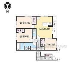 ソレイユ嵯峨野 2階3LDKの間取り