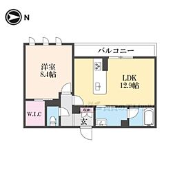 シャーメゾン太秦天神川 2階1LDKの間取り
