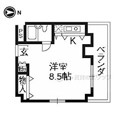 ダイヤモンドハウス西院 7階ワンルームの間取り