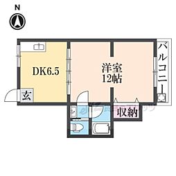 京都地下鉄東西線 太秦天神川駅 徒歩10分の賃貸マンション 2階1DKの間取り