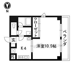 チコーベルメゾン桂 4階1Kの間取り