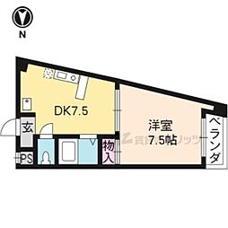 阪急京都本線 西京極駅 徒歩3分の賃貸マンション 3階1DKの間取り