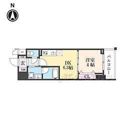 JR山陰本線 円町駅 徒歩2分の賃貸マンション 4階1DKの間取り