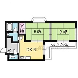 阪急京都本線 西京極駅 徒歩14分の賃貸マンション 4階2DKの間取り