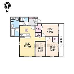 エンラージ西院 101 1階3LDKの間取り