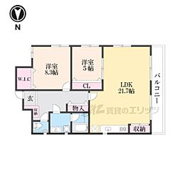 ジーニアススクエア四条高辻 5階2LDKの間取り