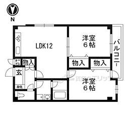 グランドールゼニカ 6階2LDKの間取り