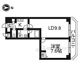 京都市営烏丸線 今出川駅 徒歩15分の賃貸マンション 11階1LDKの間取り
