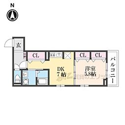 梅津東構口町アパート 204 2階1DKの間取り