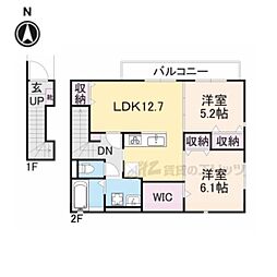 アムール京都梅小路 2階2LDKの間取り