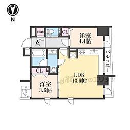 京都地下鉄東西線 二条駅 徒歩12分の賃貸マンション 6階2LDKの間取り