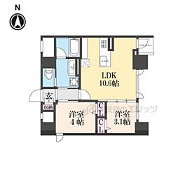 京都地下鉄東西線 二条駅 徒歩12分の賃貸マンション 7階2LDKの間取り