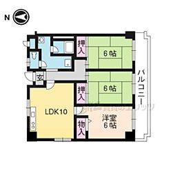 JR山陰本線 円町駅 徒歩10分の賃貸マンション 2階3LDKの間取り